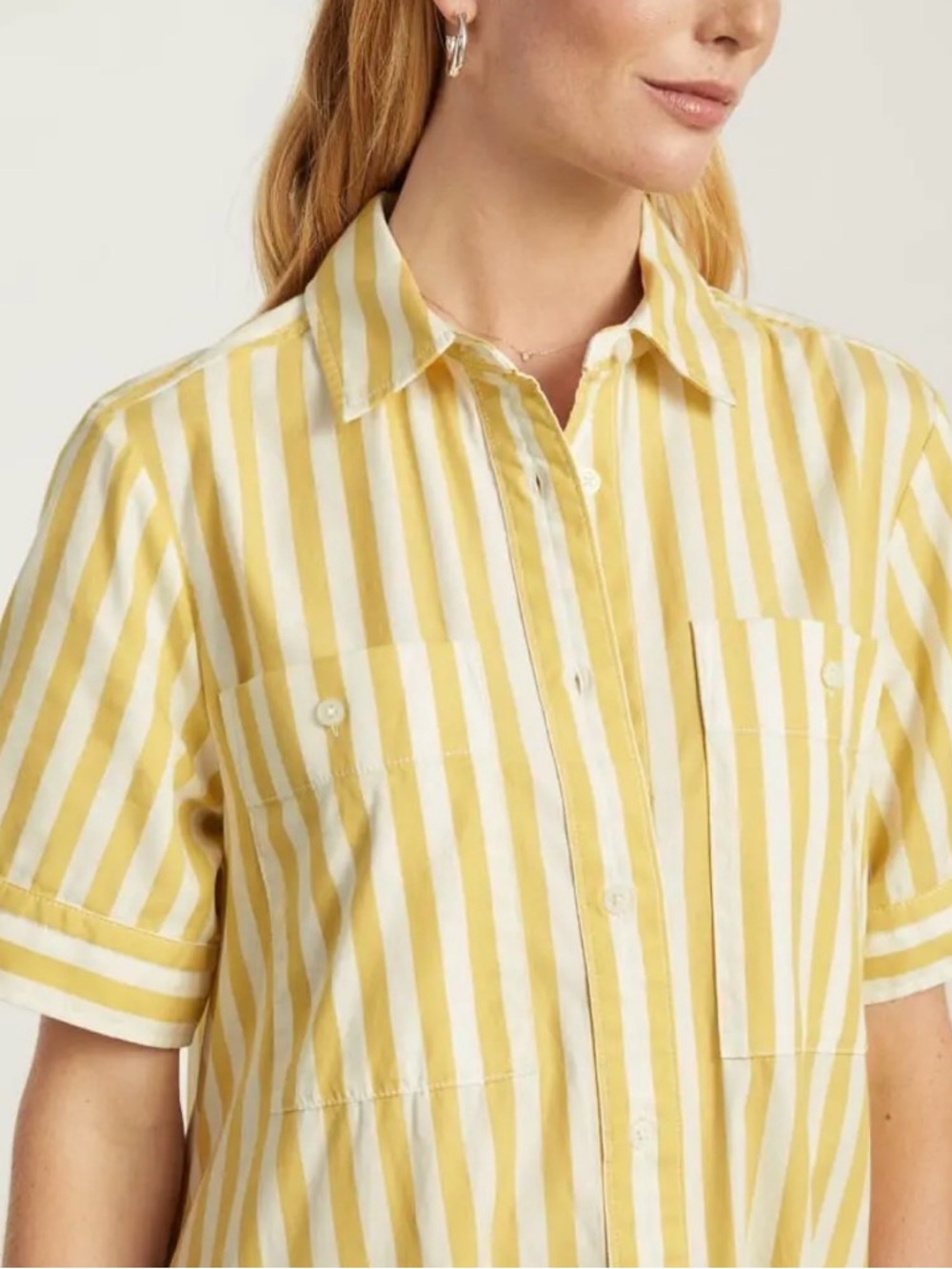 Everlane Day Tripper Dress in Yellow and White Striped Button-Front Shirt